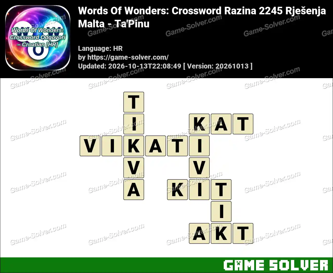Words Of Wonders: Crossword Razina 2245 Rješenja – Malta – Ta’Pinu